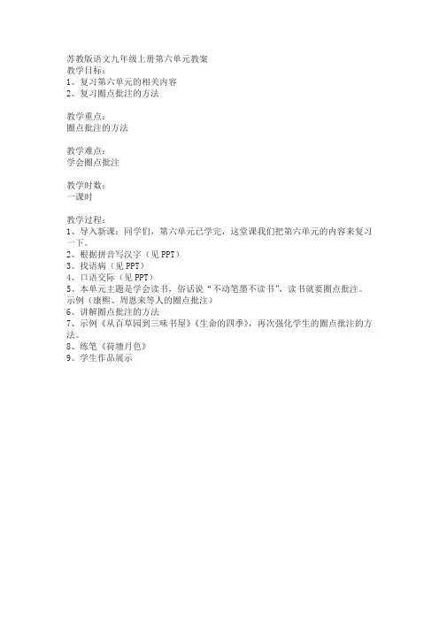 苏教版九年级第六单元整理复习