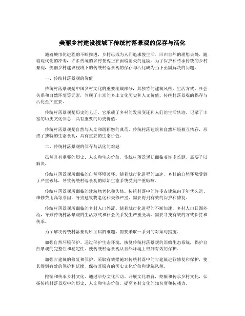 美丽乡村建设视域下传统村落景观的保存与活化