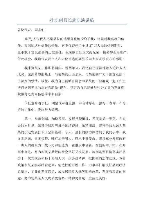 挂职副县长就职演说稿