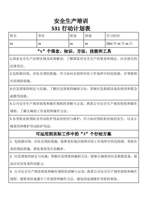 安全生产培训531行动计划表