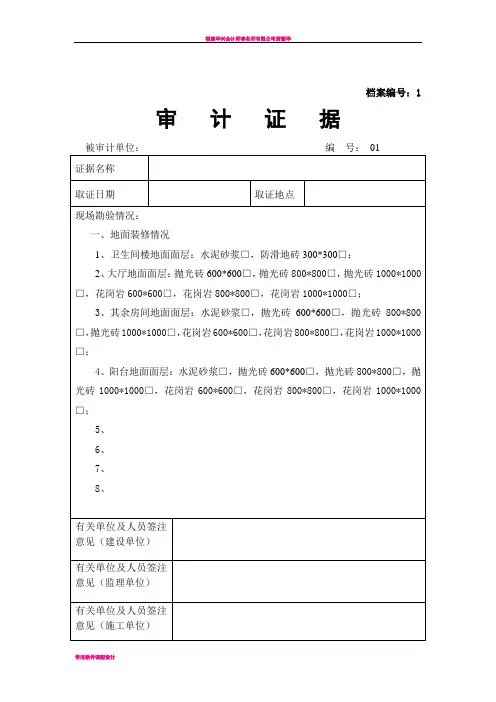 审计证据(现场收方记录表格)