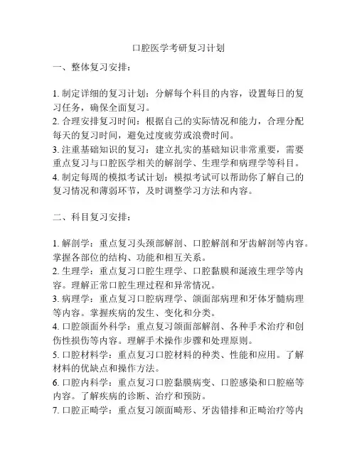 口腔医学考研复习计划