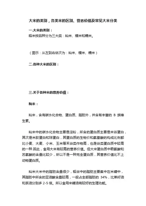 大米的类别，各类米的区别、营养价值及常见大米分类