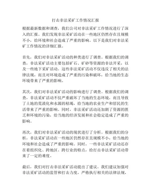 打击非法采矿工作情况汇报