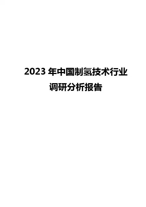 2023年中国制氢技术行业调研分析报告