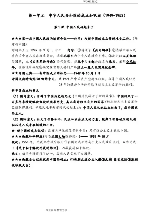 八年级(下册)历史主要知识点归纳整理