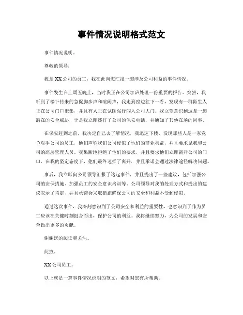 事件情况说明格式范文