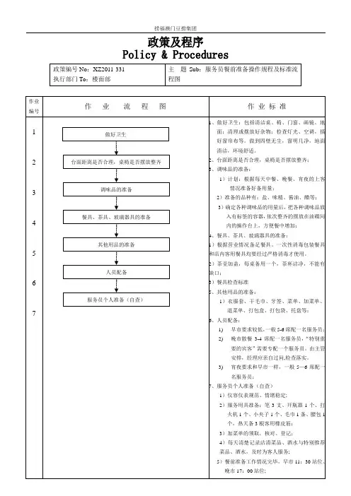 服务员餐前准备操作规程及标准流程图
