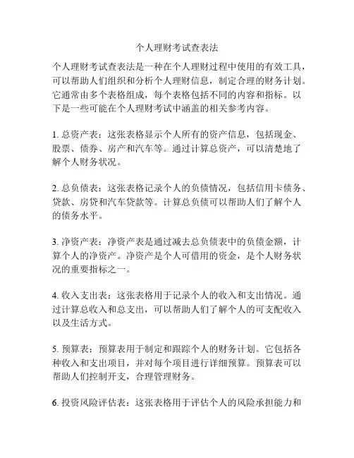 个人理财考试查表法