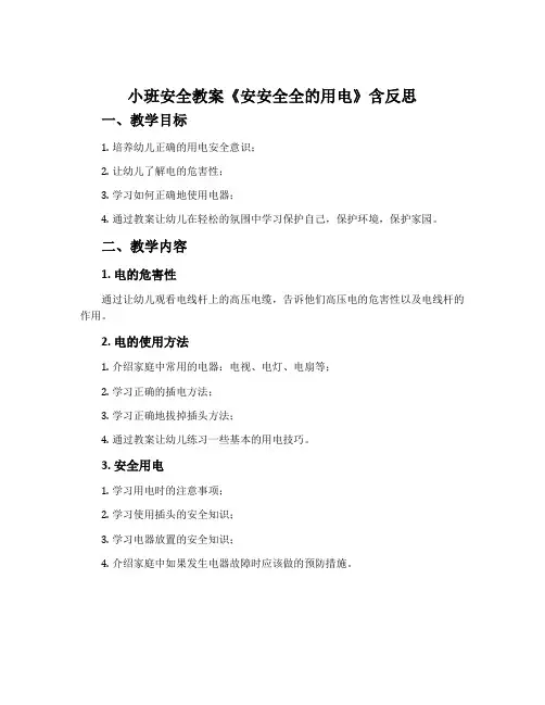 小班安全教案《安安全全的用电》含反思