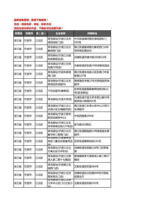 新版浙江省宁波市江北区菜鸟驿站企业公司商家户名录单联系方式地址大全82家
