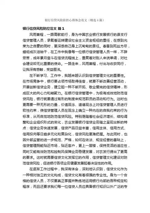 银行信贷风险防控心得体会范文（精选4篇）