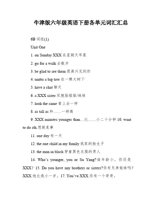 牛津版六年级英语下册各单元词汇汇总