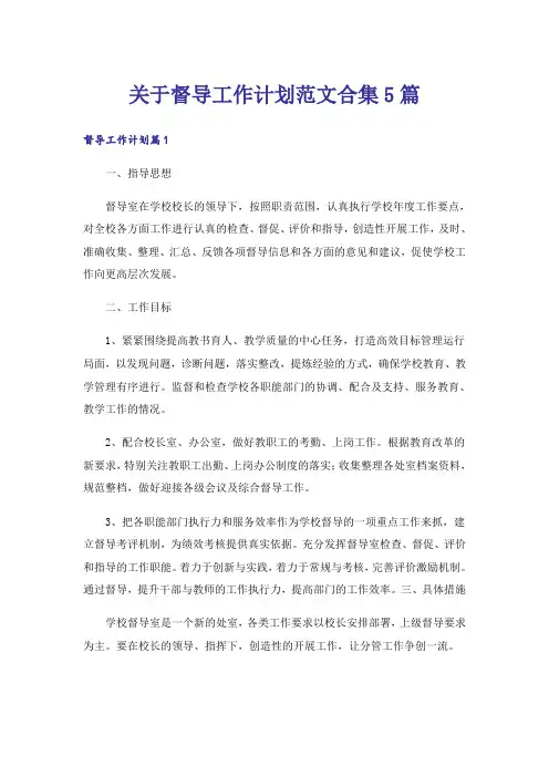 关于督导工作计划范文合集5篇