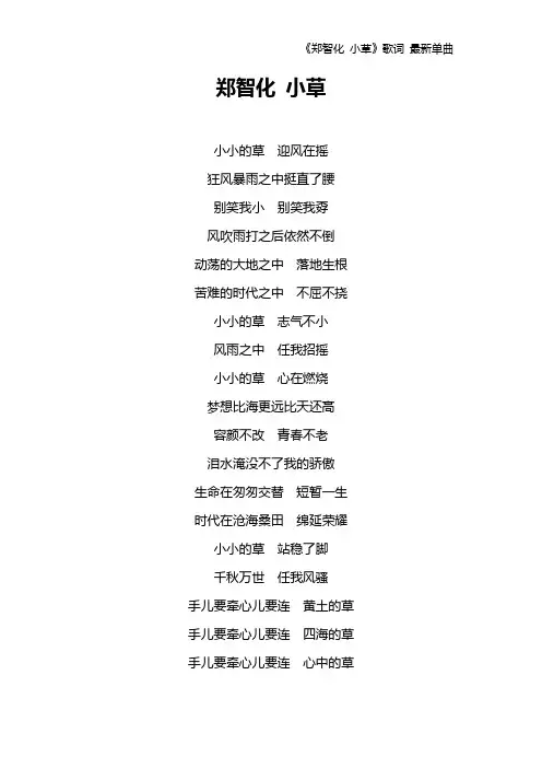 《郑智化 小草》歌词 最新单曲