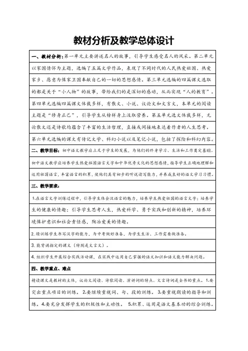 七年级教材分析及教学总体设计