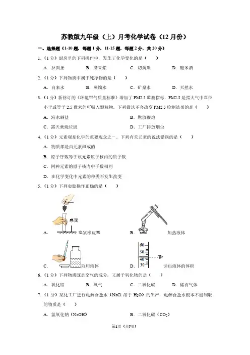 苏教版九年级(上)月考化学试卷(12月份)