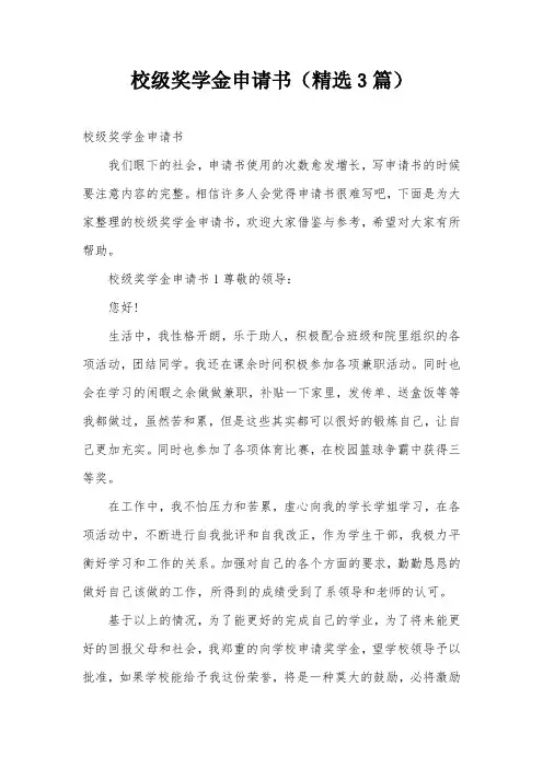 校级奖学金申请书(精选3篇)