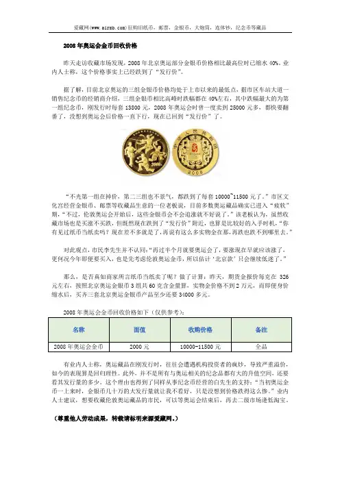 2008年奥运会金币回收价格