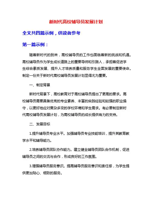 新时代高校辅导员发展计划
