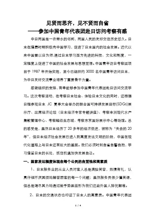 参加中国青年代表团赴日访问考察有感