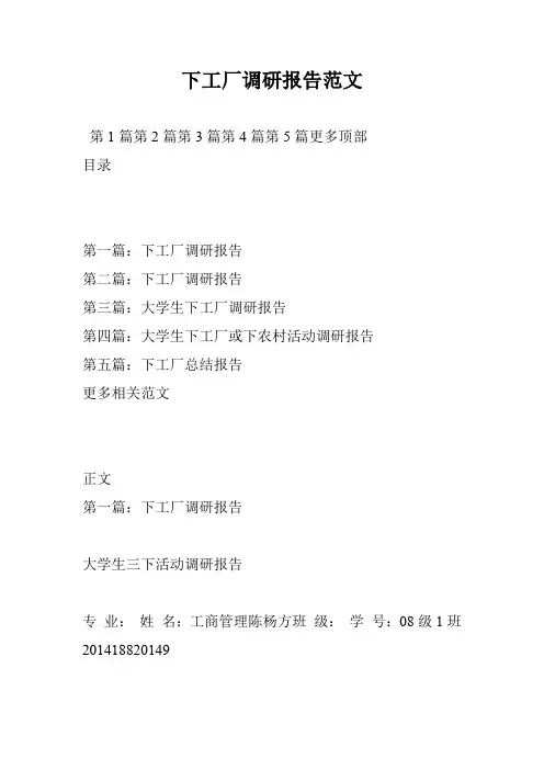 下工厂调研报告范文