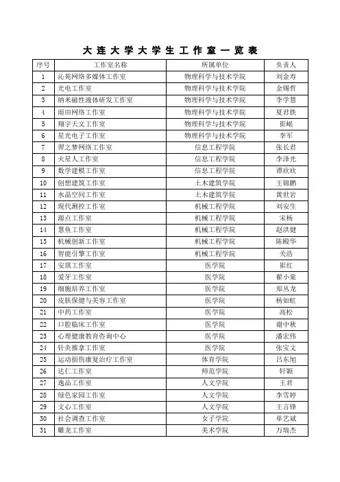 大连大学大学生工作室一览表