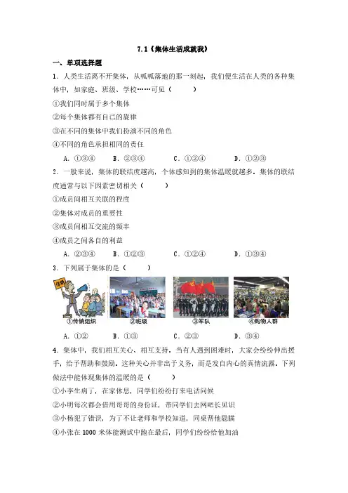道德与法治部编版(2024版)课时练习 含答案七年级初一上册7.1集体生活成就我 03