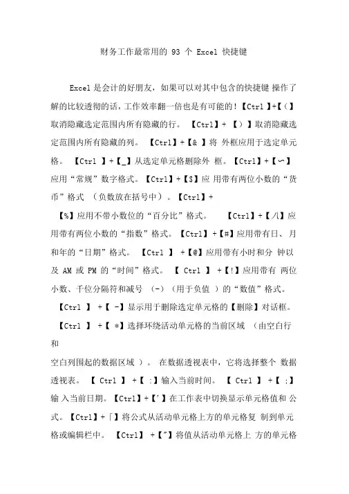 财务工作最常用的个Excel快捷键
