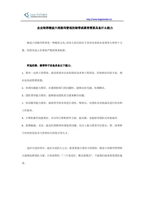 企业培养精益六西格玛管理的绿带或黑带需要具备什么能力