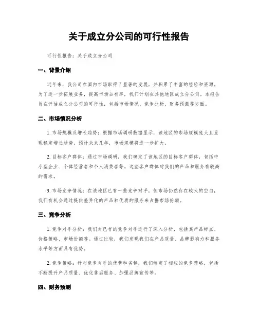 关于成立分公司的可行性报告