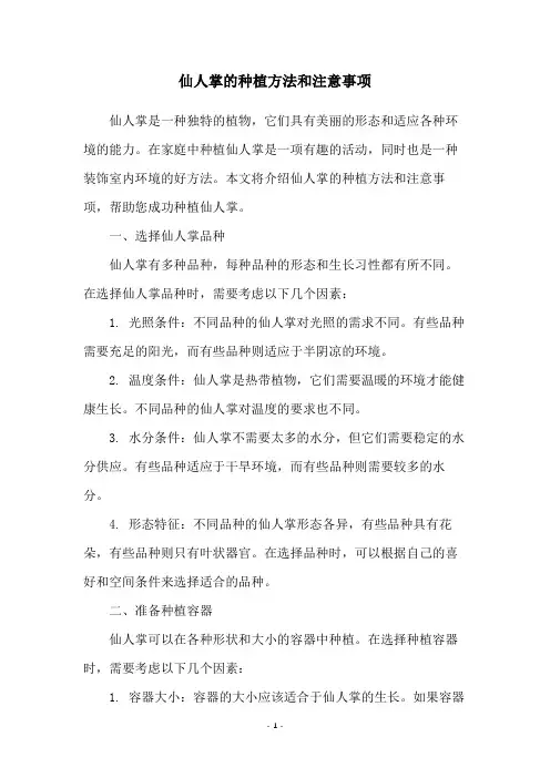 仙人掌的种植方法和注意事项