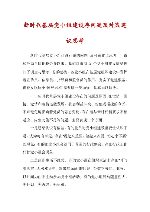 新时代基层党小组建设存问题及对策建议思考