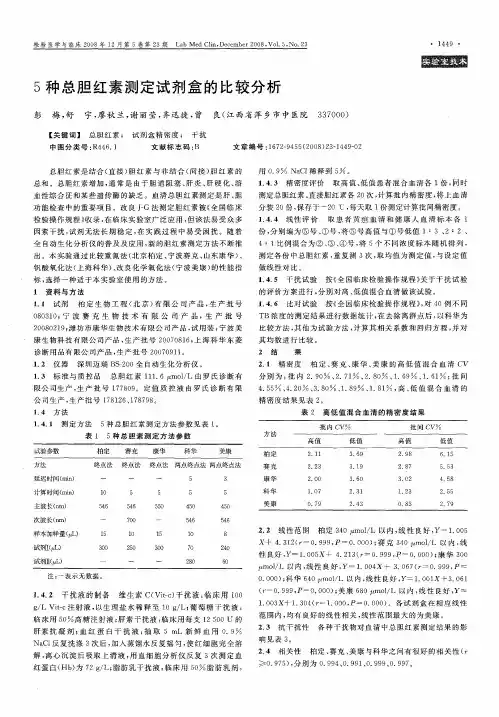 5种总胆红素测定试剂盒的比较分析