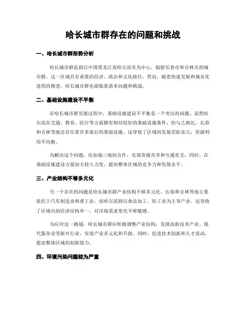 哈长城市群存在的问题和挑战
