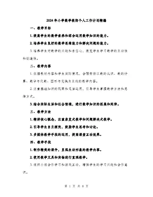 2024年小学数学教师个人工作计划精编(三篇)