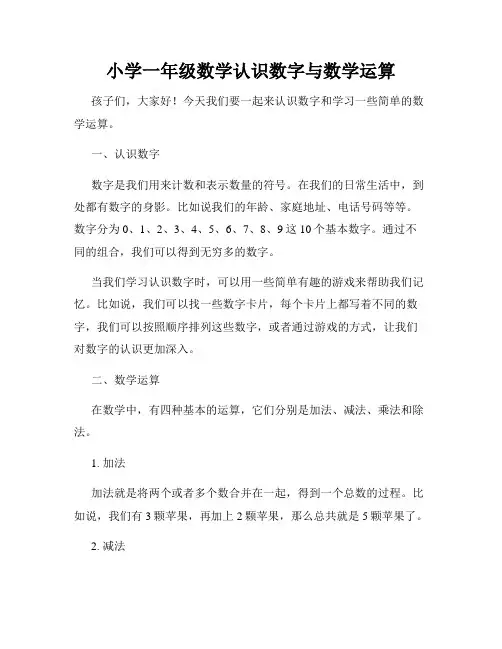 小学一年级数学认识数字与数学运算