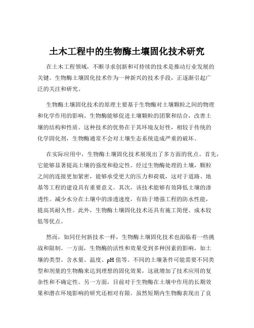 土木工程中的生物酶土壤固化技术研究