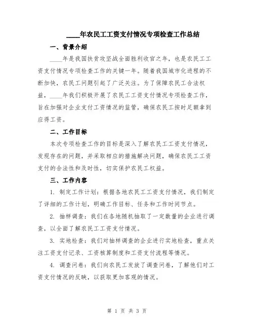 2024年农民工工资支付情况专项检查工作总结