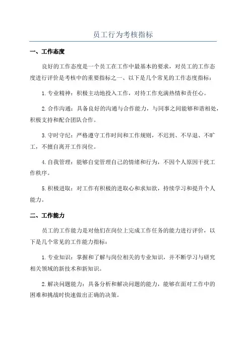 员工行为考核指标