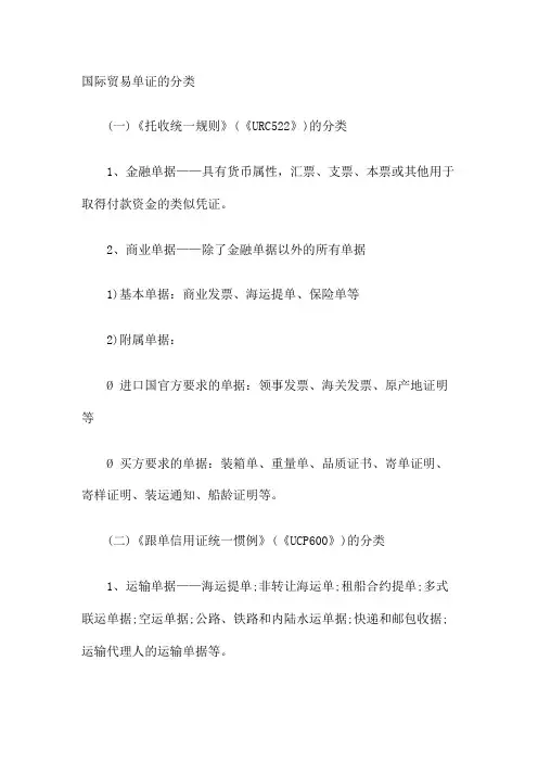国际贸易单证的分类