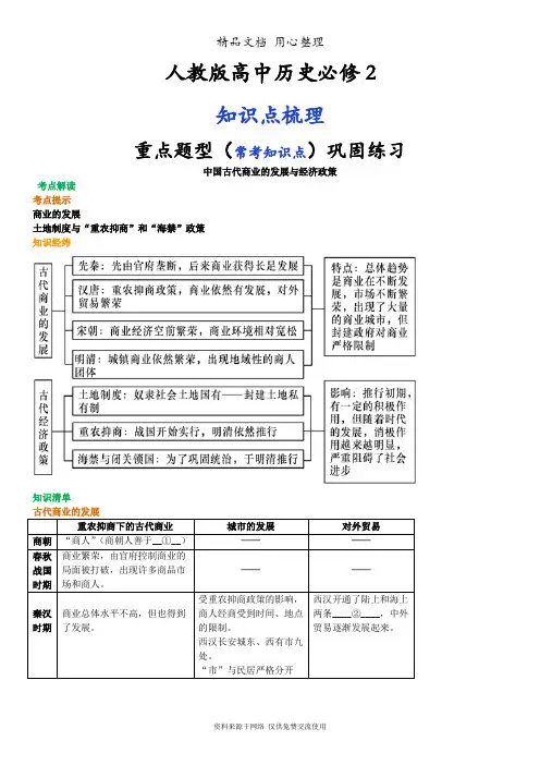 人教版高中历史必修2[01知识点整理及重点题型梳理](1)中国古代商业的发展与经济政策