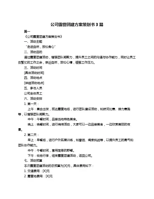 公司露营团建方案策划书3篇