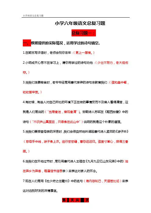 【2020】最新小升初语文基础知识总复习(含答案)