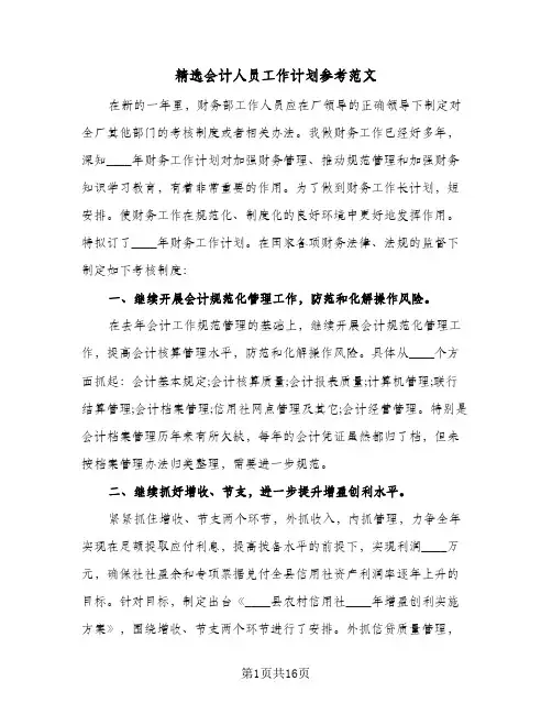 精选会计人员工作计划参考范文(五篇)