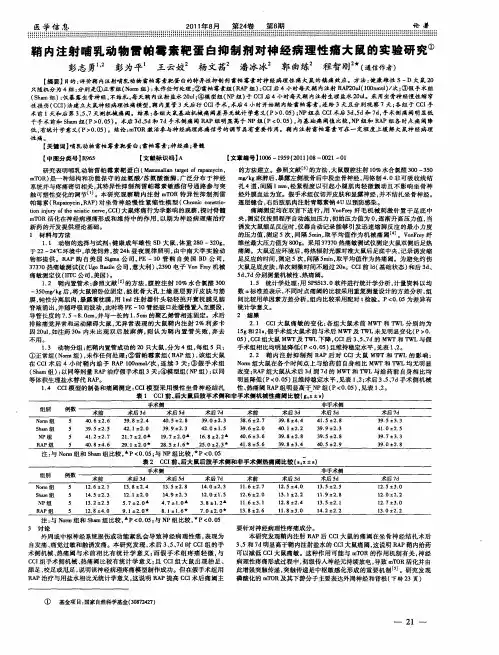 鞘内注射哺乳动物雷帕霉素靶蛋白抑制剂对神经病理性痛大鼠的实验研究