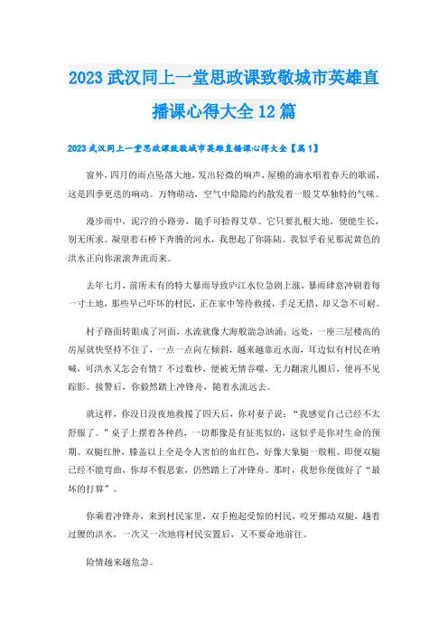 2023武汉同上一堂思政课致敬城市英雄直播课心得大全12篇
