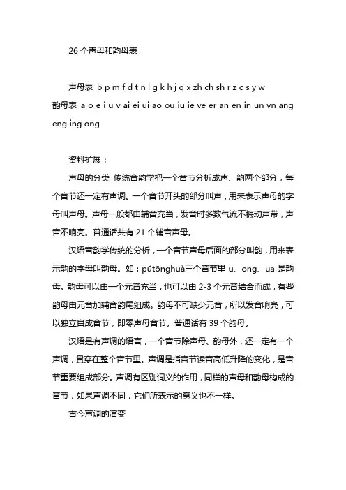 26个声母和韵母表