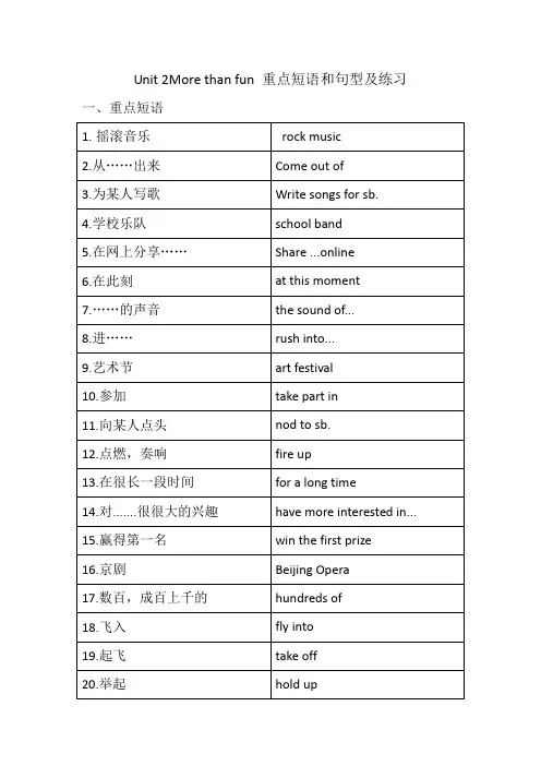 Unit 2 More than fun 重点短语和句型及练习(含答案)