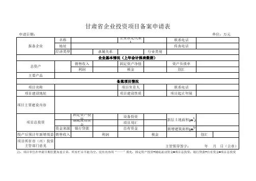 甘肃省企业投资项目备案申请表